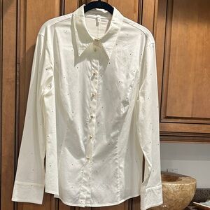 Escada White Dress Shirt with rhinestone Embellishments